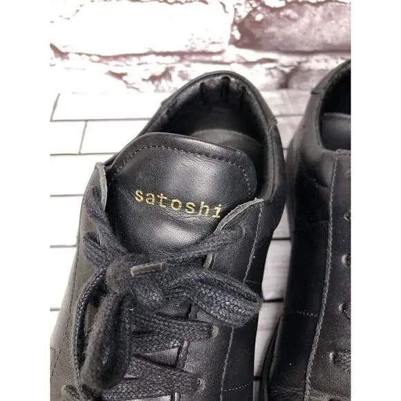 Satoshi Black Leather Lace Up Casual Portugal Sneakers Shoes Men Sz 43EU/10M US