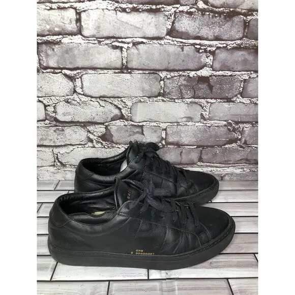 Satoshi Black Leather Lace Up Casual Portugal Sneakers Shoes Men Sz 43EU/10M US