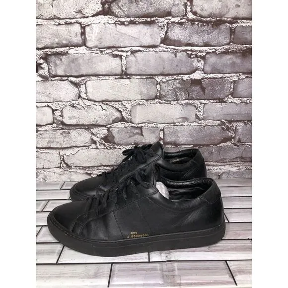 Satoshi Black Leather Lace Up Casual Portugal Sneakers Shoes Men Sz 43EU/10M US