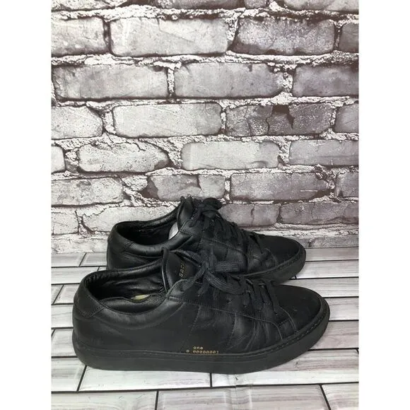 Satoshi Black Leather Lace Up Casual Portugal Sneakers Shoes Men Sz 43EU/10M US