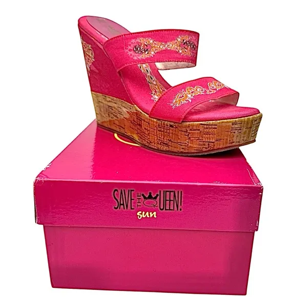 Save The Queen Vintage Womens Wedge Heel Pink Size EU 38 US 7 Made In Italy New