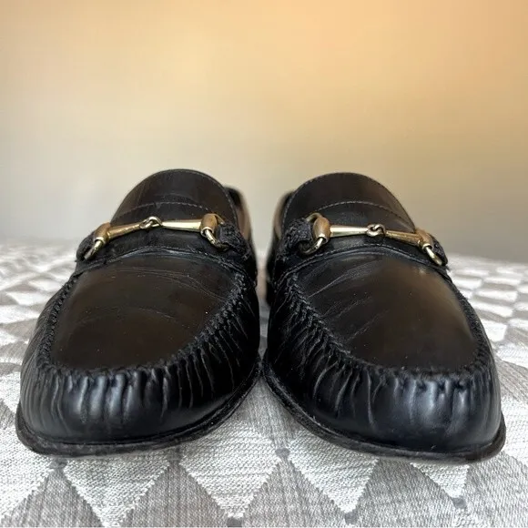 Scarabeo Black Italian Leather Loafers w/ Gold Horse-bit Accent Men’s Size EU 43