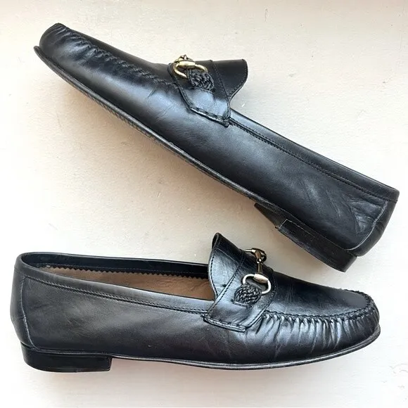 Scarabeo Black Italian Leather Loafers w/ Gold Horse-bit Accent Men’s Size EU 43