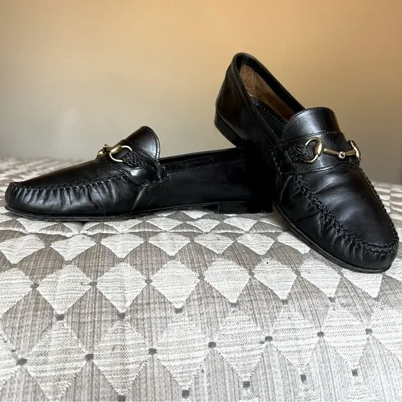Scarabeo Black Italian Leather Loafers w/ Gold Horse-bit Accent Men’s Size EU 43