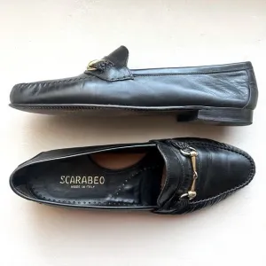 Scarabeo Black Italian Leather Loafers w/ Gold Horse-bit Accent Men’s Size EU 43
