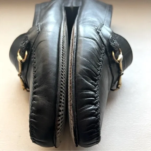 Scarabeo Black Italian Leather Loafers w/ Gold Horse-bit Accent Men’s Size EU 43