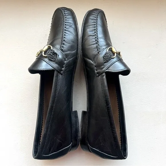 Scarabeo Black Italian Leather Loafers w/ Gold Horse-bit Accent Men’s Size EU 43
