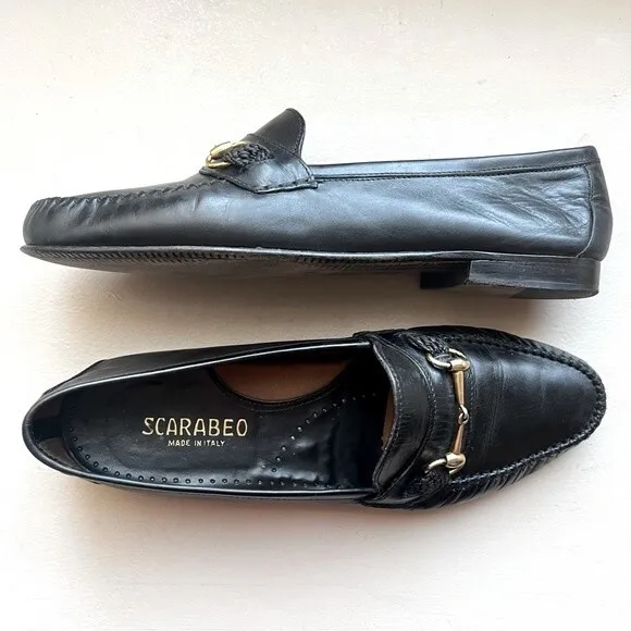 Scarabeo Black Italian Leather Loafers w/ Gold Horse-bit Accent Men’s Size EU 43