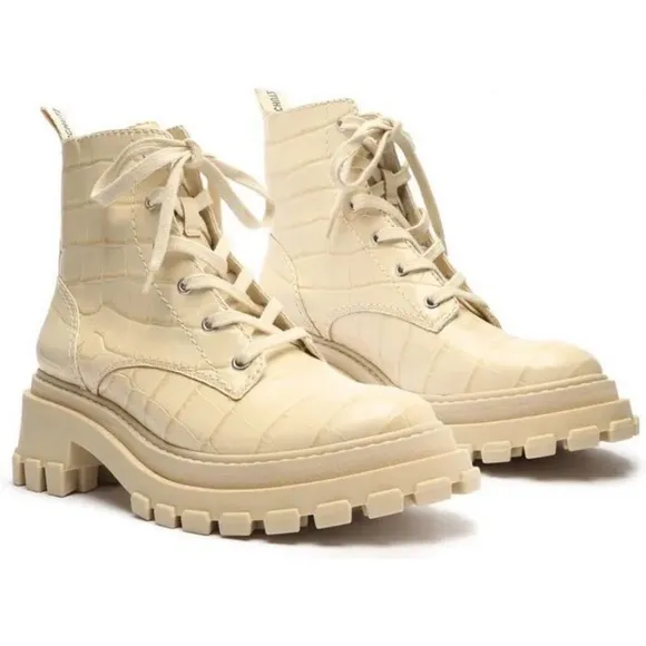 Schutz Boots Egg Shell Orly Wide Croco