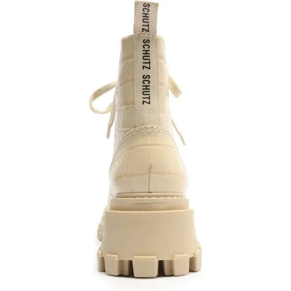 Schutz Boots Egg Shell Orly Wide Croco