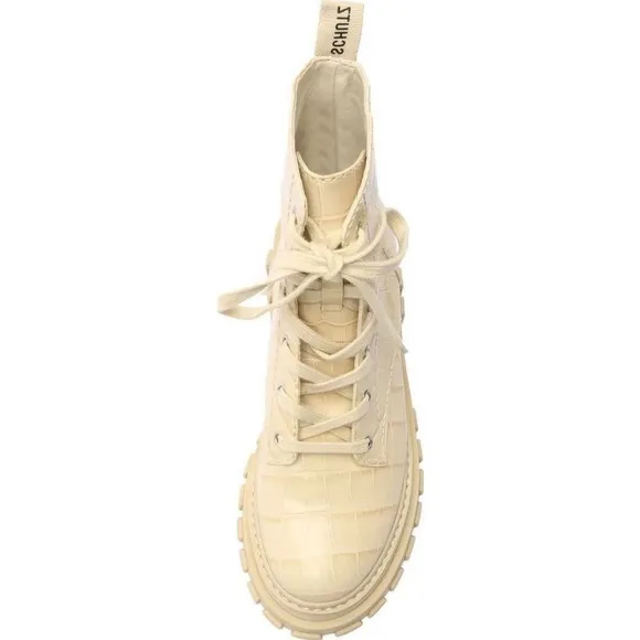 Schutz Boots Egg Shell Orly Wide Croco