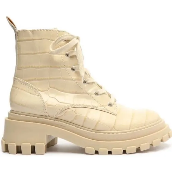 Schutz Boots Egg Shell Orly Wide Croco