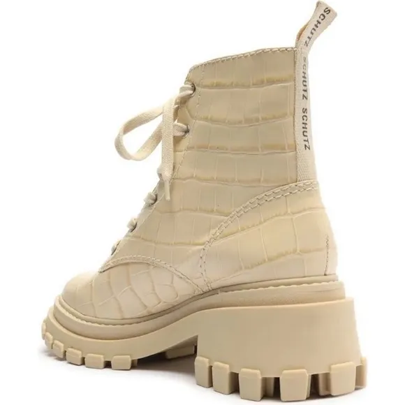 Schutz Boots Egg Shell Orly Wide Croco