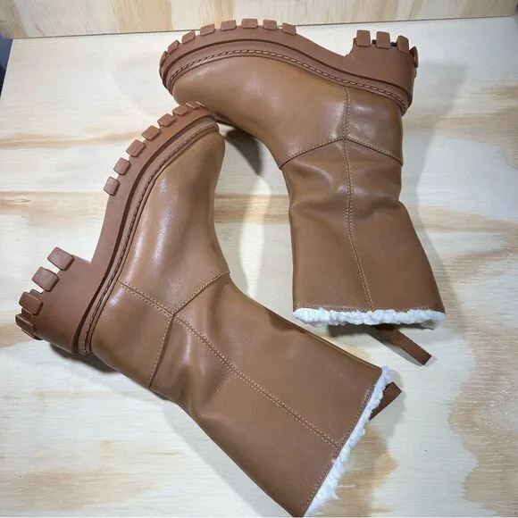 Schutz Brown Leather Platform Winter Boots Women’s Size 5 New in Box