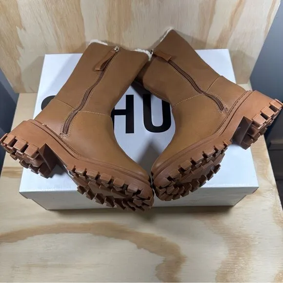 Schutz Brown Leather Platform Winter Boots Women’s Size 5 New in Box