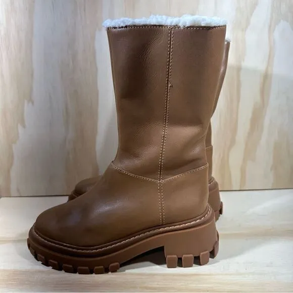Schutz Brown Leather Platform Winter Boots Women’s Size 5 New in Box
