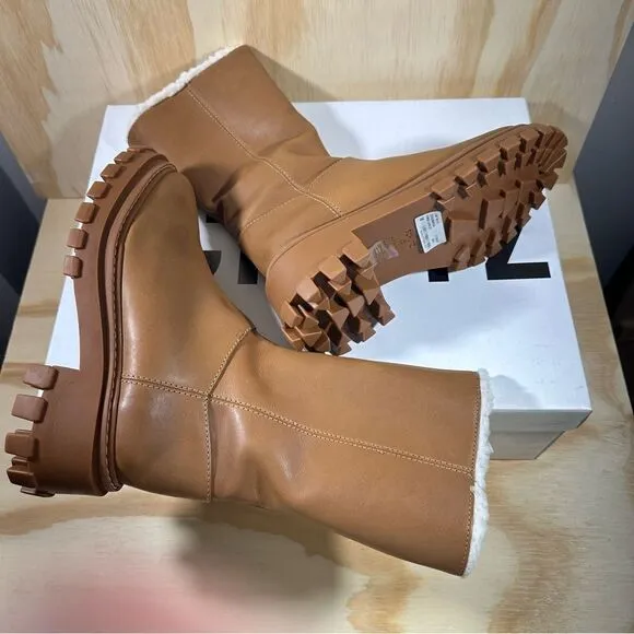 Schutz Brown Leather Platform Winter Boots Women’s Size 5 New in Box