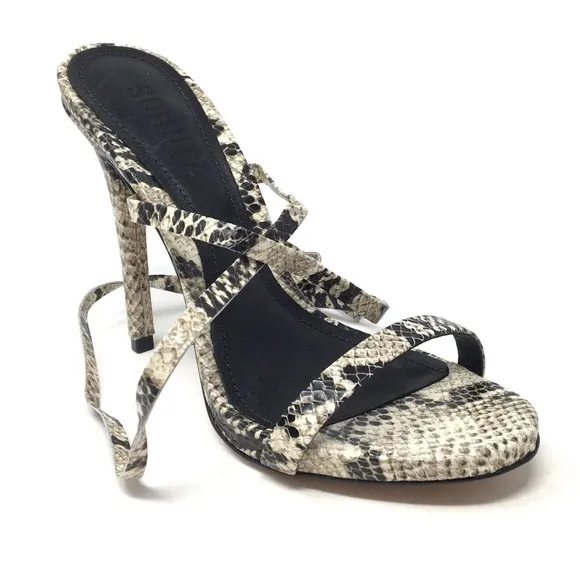 Schutz Cloe Women's Size 5.5 B Natural Snake-Printed Leather Sandals Shoes
