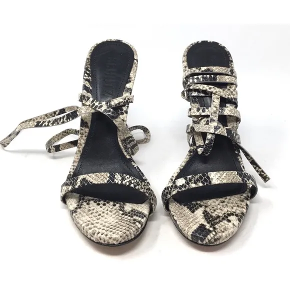 Schutz Cloe Women's Size 5.5 B Natural Snake-Printed Leather Sandals Shoes