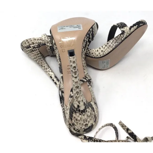 Schutz Cloe Women's Size 5.5 B Natural Snake-Printed Leather Sandals Shoes