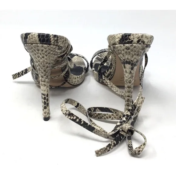 Schutz Cloe Women's Size 5.5 B Natural Snake-Printed Leather Sandals Shoes