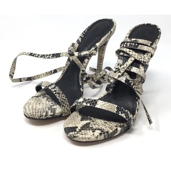 Schutz Cloe Women's Size 5.5 B Natural Snake-Printed Leather Sandals Shoes