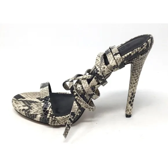 Schutz Cloe Women's Size 5.5 B Natural Snake-Printed Leather Sandals Shoes