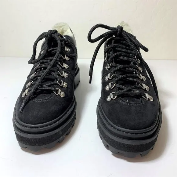 Schutz Lucille Hiking Boots Faux Fur Suede Hiker Lug Booties Black Size 6 NEW