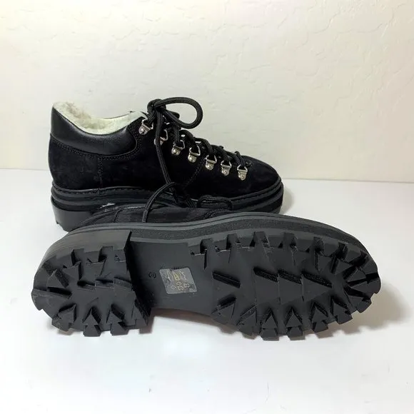 Schutz Lucille Hiking Boots Faux Fur Suede Hiker Lug Booties Black Size 6 NEW