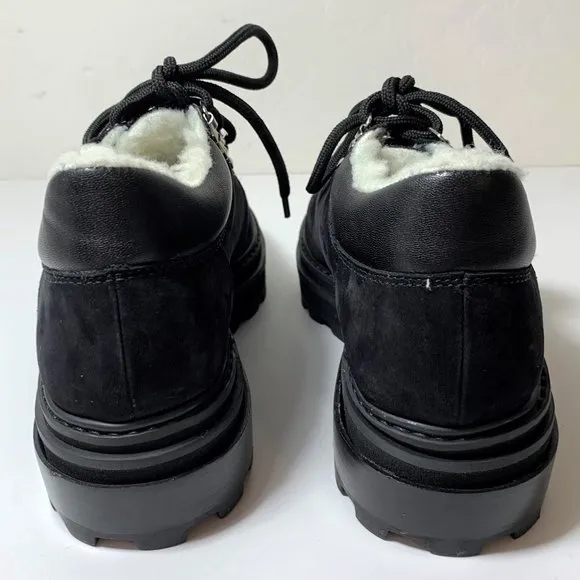 Schutz Lucille Hiking Boots Faux Fur Suede Hiker Lug Booties Black Size 6 NEW