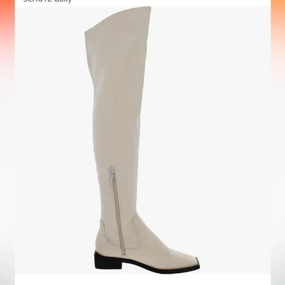 Schutz Over the Knee Leather Boots Guily Eggshell Square Toe NWOB Size 6.5