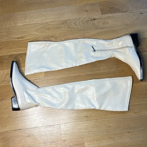 Schutz Over the Knee Leather Boots Guily Eggshell Square Toe NWOB Size 6.5