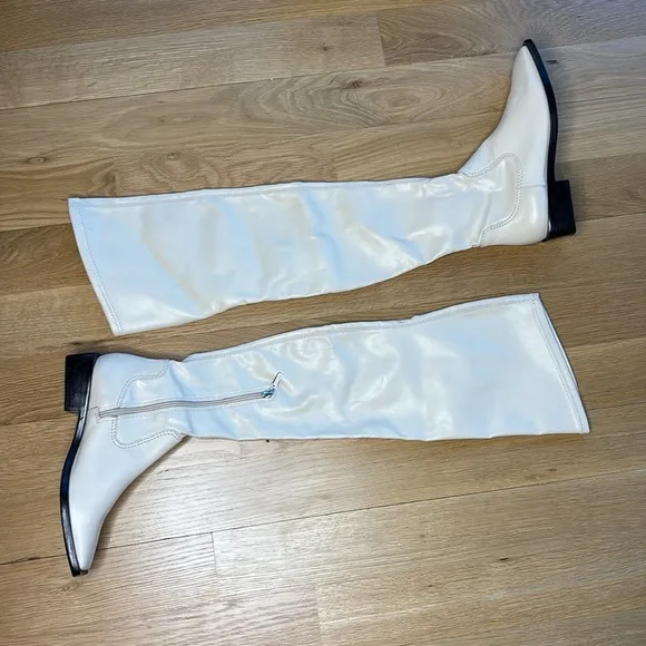Schutz Over the Knee Leather Boots Guily Eggshell Square Toe NWOB Size 6.5