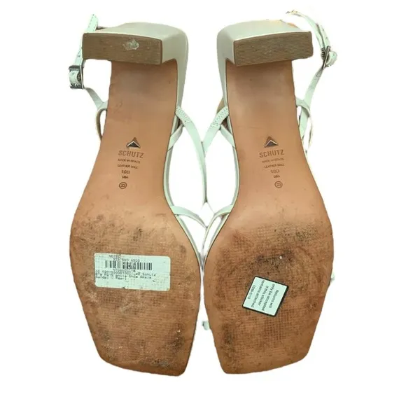 Schutz Women's Amaia Block-Heel Strappy Slingback Sandals Light Stone Size 10B