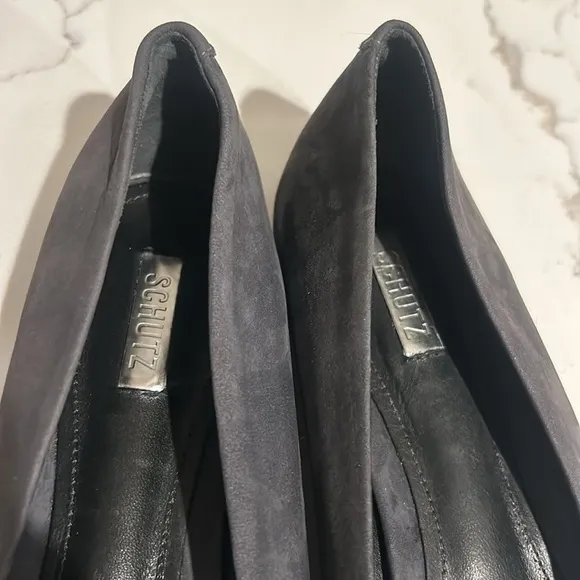 SCHUTZ Women’s Ballet Flats Gemma Pointed Toe with Diamonds Grey Suede NEW 8