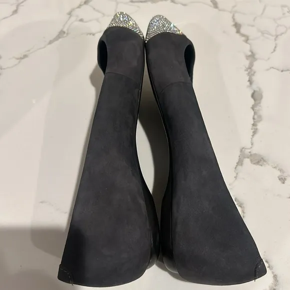 SCHUTZ Women’s Ballet Flats Gemma Pointed Toe with Diamonds Grey Suede NEW 8