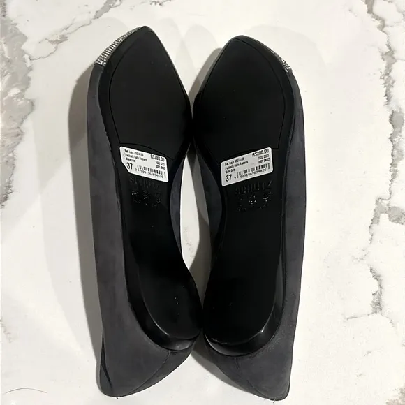 SCHUTZ Women’s Ballet Flats Gemma Pointed Toe with Diamonds Grey Suede NEW 8