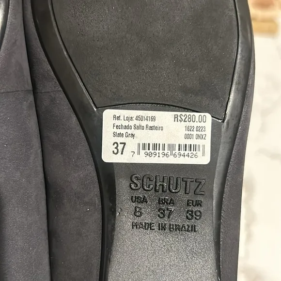 SCHUTZ Women’s Ballet Flats Gemma Pointed Toe with Diamonds Grey Suede NEW 8