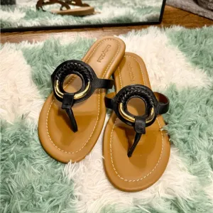 See By Chloe Black and Tan Sandals with Circular Design