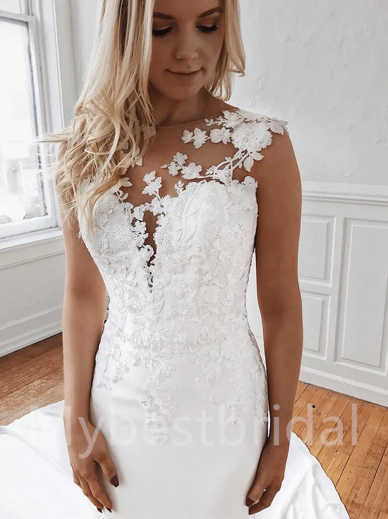 Sexy Sleeveless Sweetheart Mermaid Lace applique Wedding Dresses,WDY0329