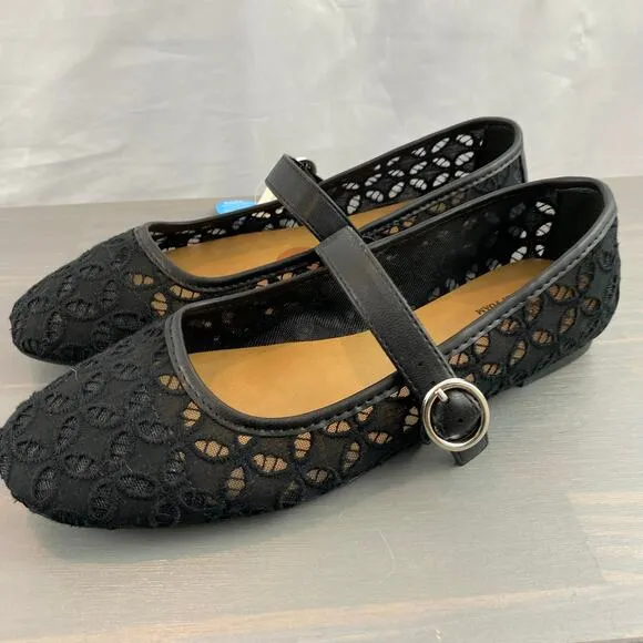 Seychelles Lily Mary Jane Flat Women Size 8W Black Lace Wide Width Memory Foam