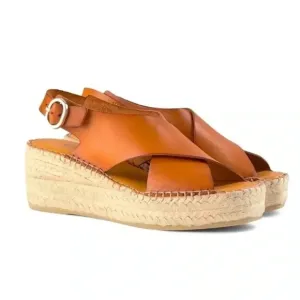 Shoe The Bear Orchid Tan Leather Wedge Espadrille Heeled Sandals Size 8.5