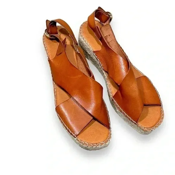 Shoe The Bear Orchid Tan Leather Wedge Espadrille Heeled Sandals Size 8.5