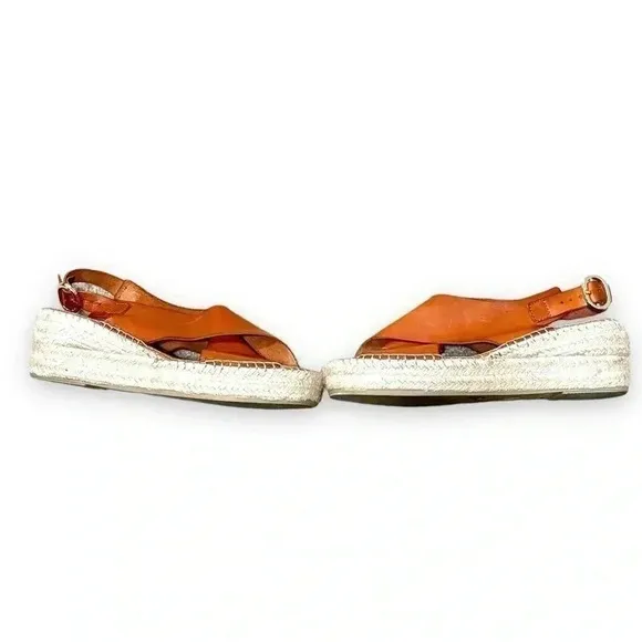 Shoe The Bear Orchid Tan Leather Wedge Espadrille Heeled Sandals Size 8.5