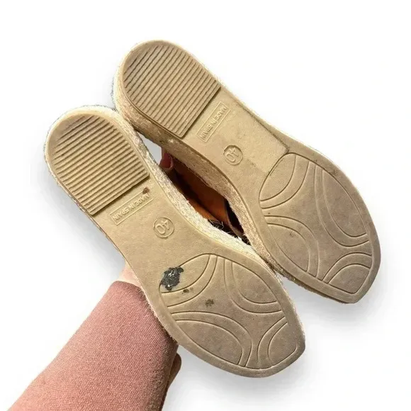 Shoe The Bear Orchid Tan Leather Wedge Espadrille Heeled Sandals Size 8.5