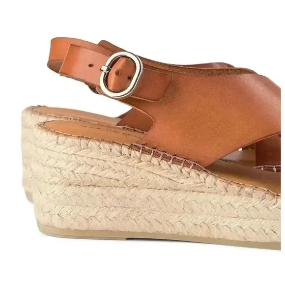 Shoe The Bear Orchid Tan Leather Wedge Espadrille Heeled Sandals Size 8.5