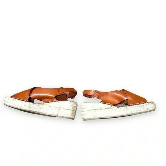 Shoe The Bear Orchid Tan Leather Wedge Espadrille Heeled Sandals Size 8.5