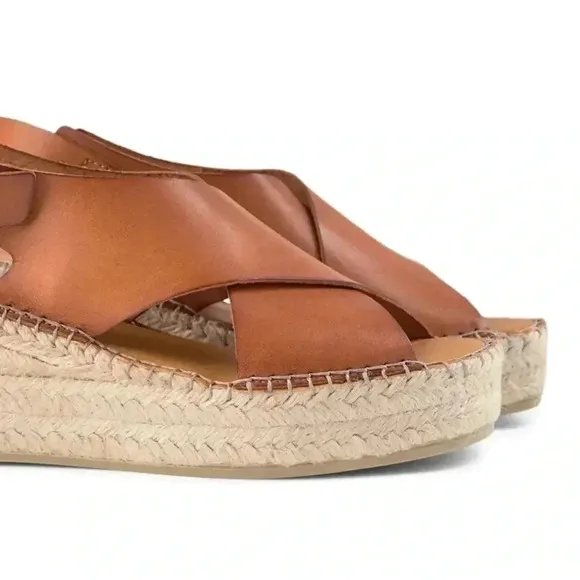 Shoe The Bear Orchid Tan Leather Wedge Espadrille Heeled Sandals Size 8.5