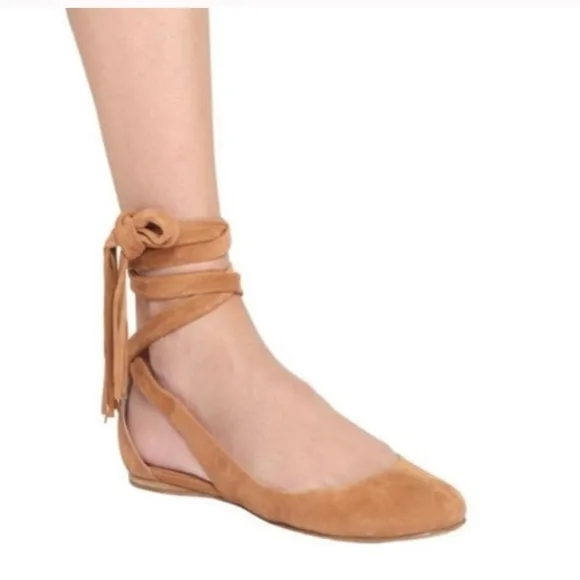 Sigerson Morrison Shoes Women's Size 6.5 Brown suede Ankle Wrap Ballet Flats
