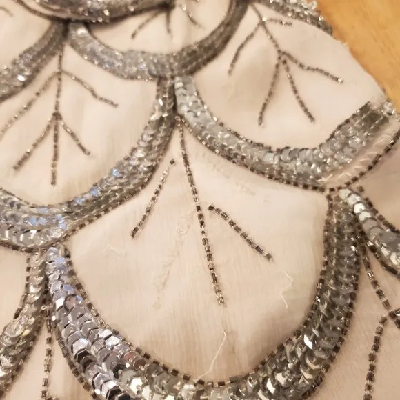 Silver Fish Scale Beaded White Silk Blouse